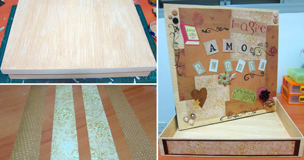 caixa com papel de scrapbook