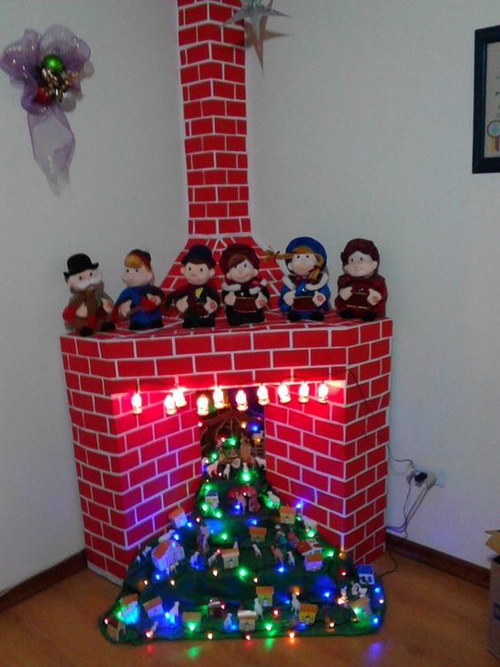 lareira de caixa de papelão com chaminé