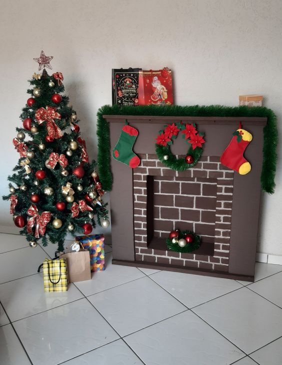 lareira de natal papelão