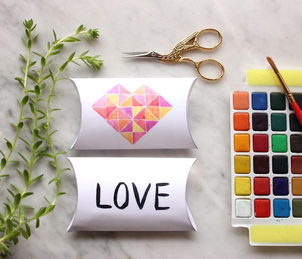 printable watercolor heart pillow boxes