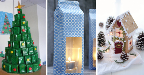 13 Artesanatos de Natal com Caixas de Leite para Copiar
