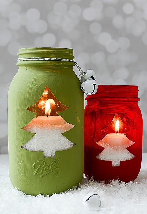 Potes de vidro decorados para o natal