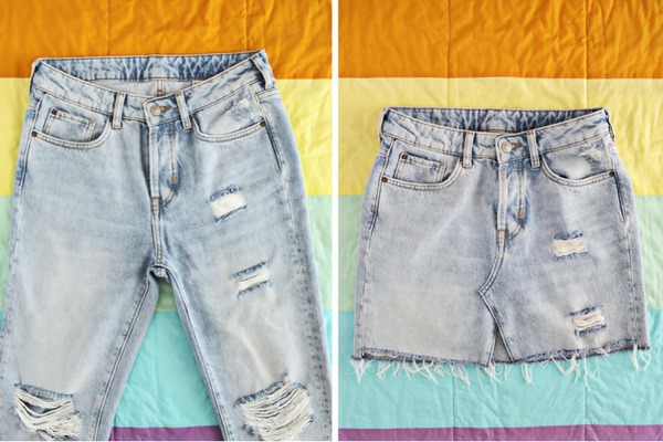 customização calça jeans em saia