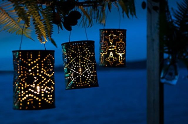 latas decoradas luminária de vela