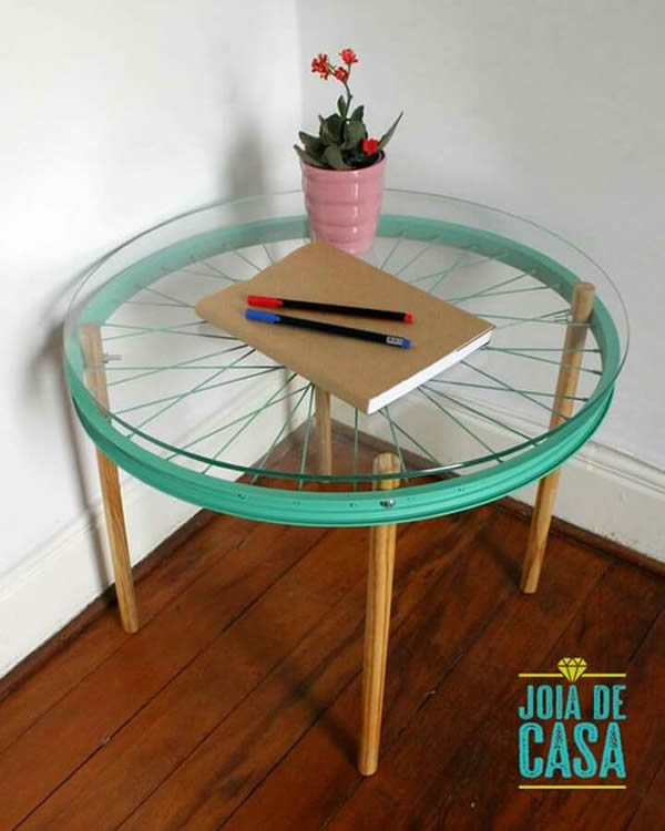 como fazer mesa com roda de bicicleta 