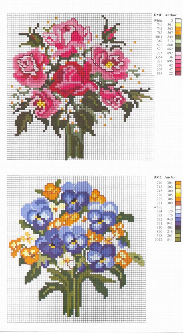 gráficos de flores em ponto cruz