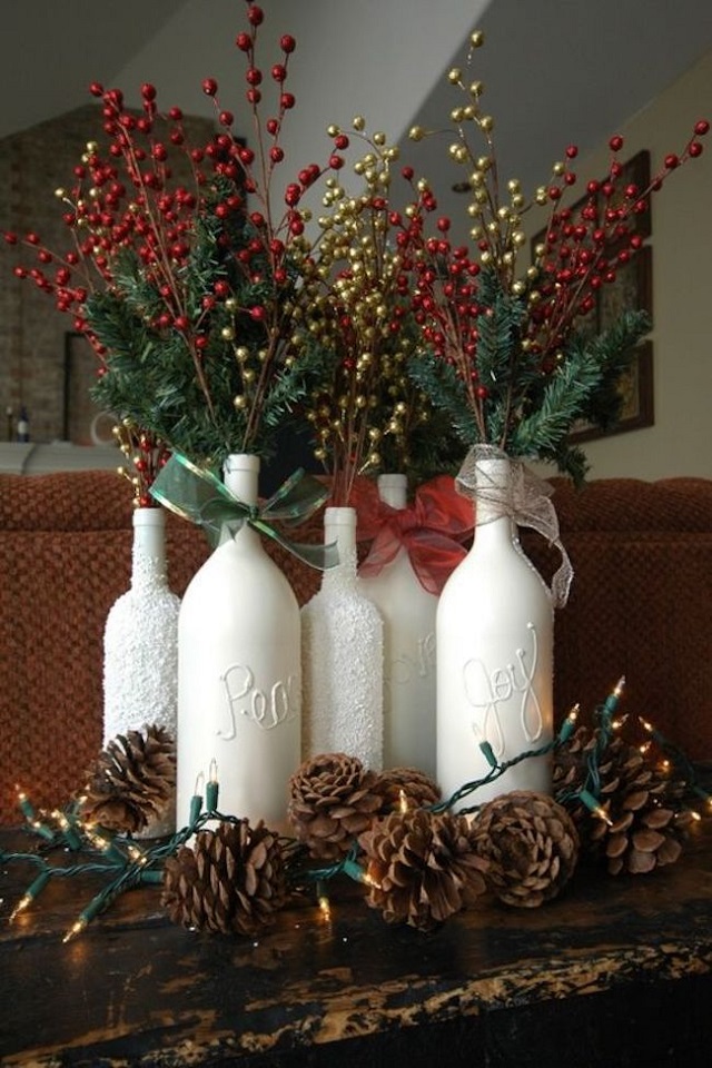 garrafas de vidro decoradas para o natal