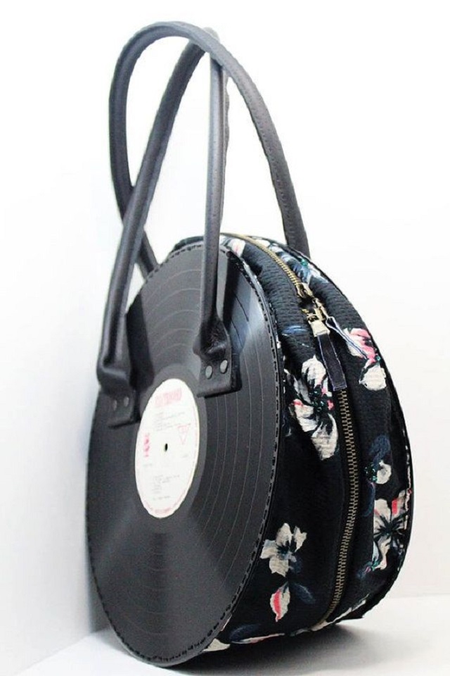 bolsa artesanato com disco de vinil