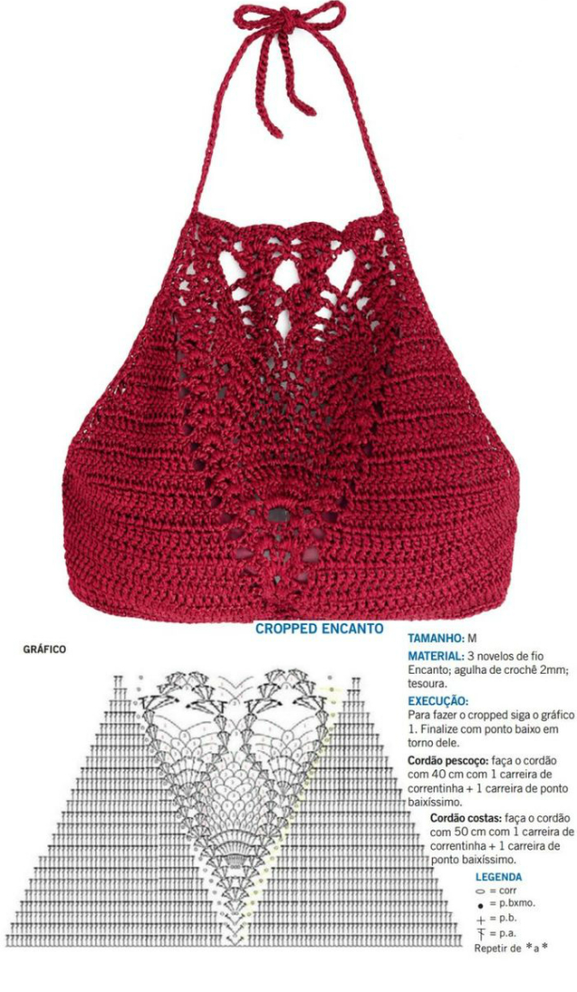 gráfico cropped de crochê frente única
