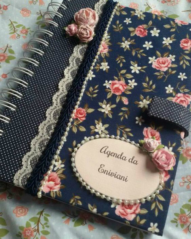 Caderno decorado com tecido