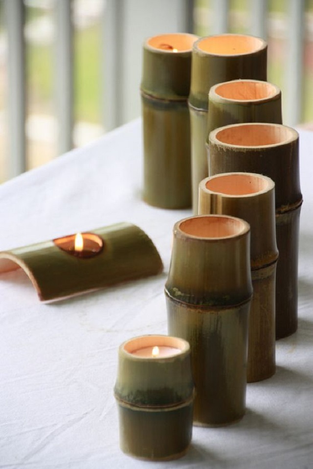 Porta velas de bambu