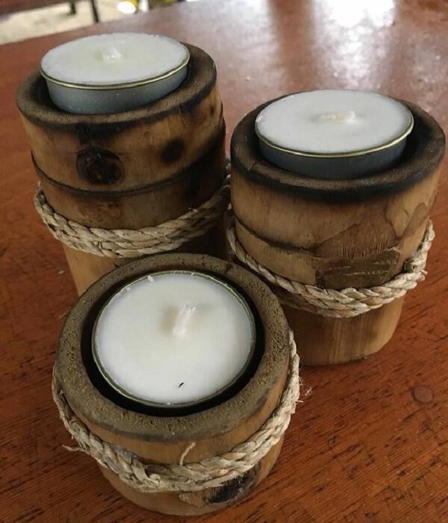 Porta velas de bambu