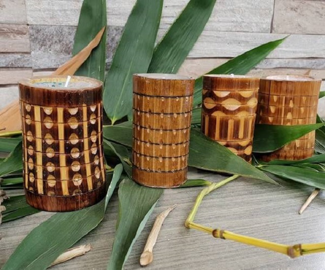 Porta velas de bambu