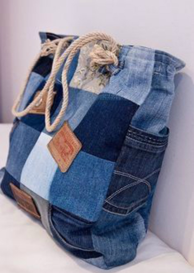 Bolsa de retalhos jeans 