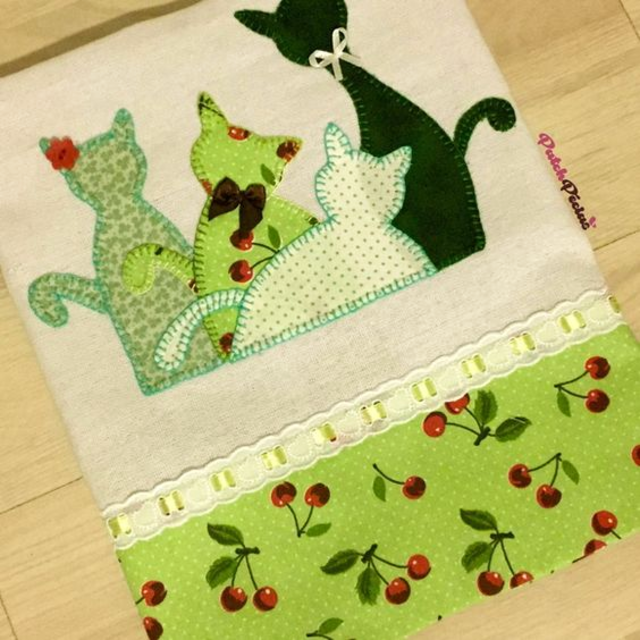 Pano de prato patchwork  de gatos