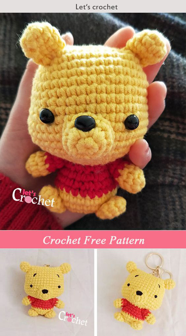 Chaveiro do Ursinho Pooh de amigurumi 