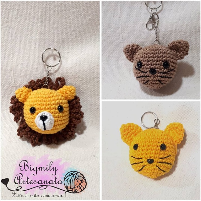 Chaveiros de bichinhos de amigurumi 