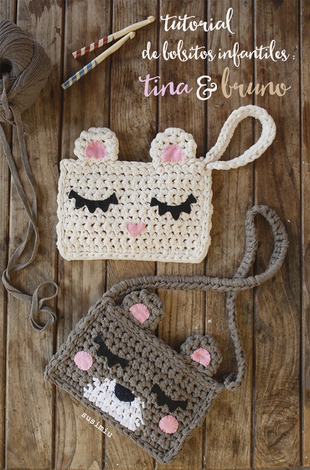 Bolsa de crochê infantil de ursinho