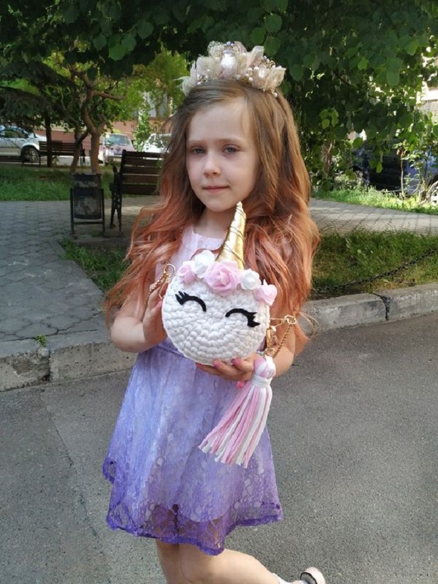 Bolsa de crochê infantil de unicórnio 