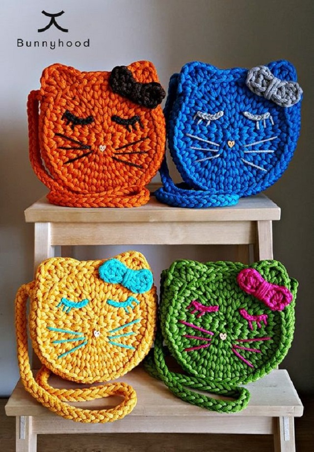 Bolsa de crochê infantil de gatinho 