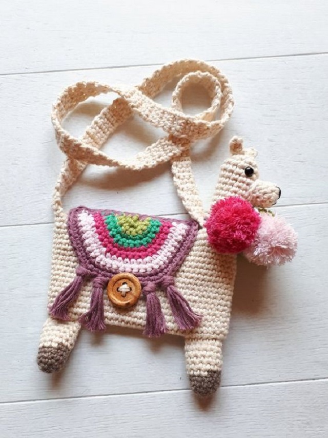 Bolsa de crochê infantil de lhama