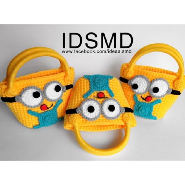 Bolsas de crochê infantil dos minions 