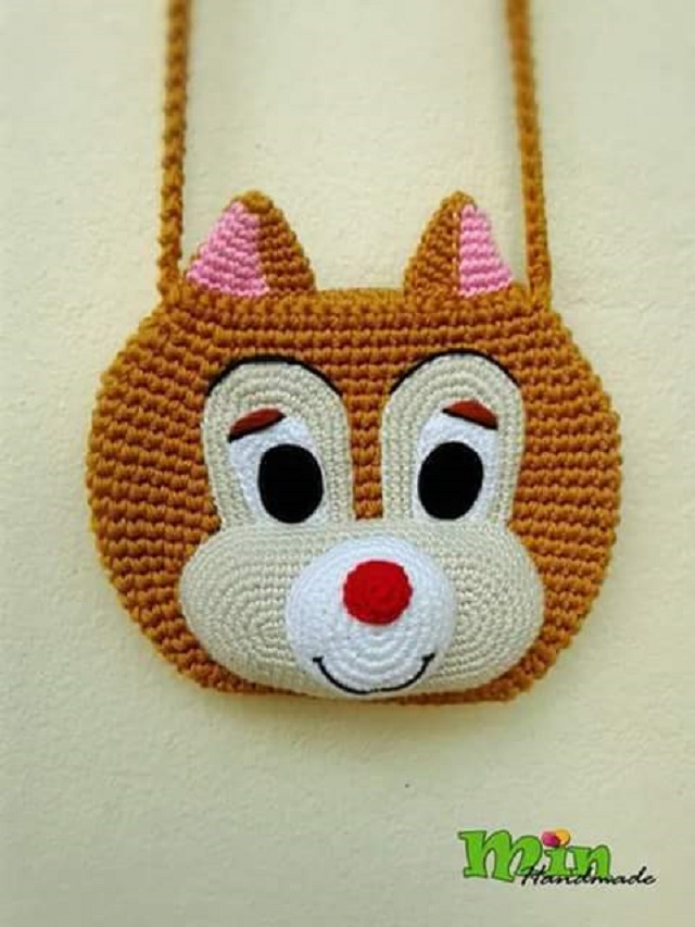 Bolsa de crochê infantil de esquilo