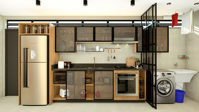 Armário de cozinha com portas transparentes 