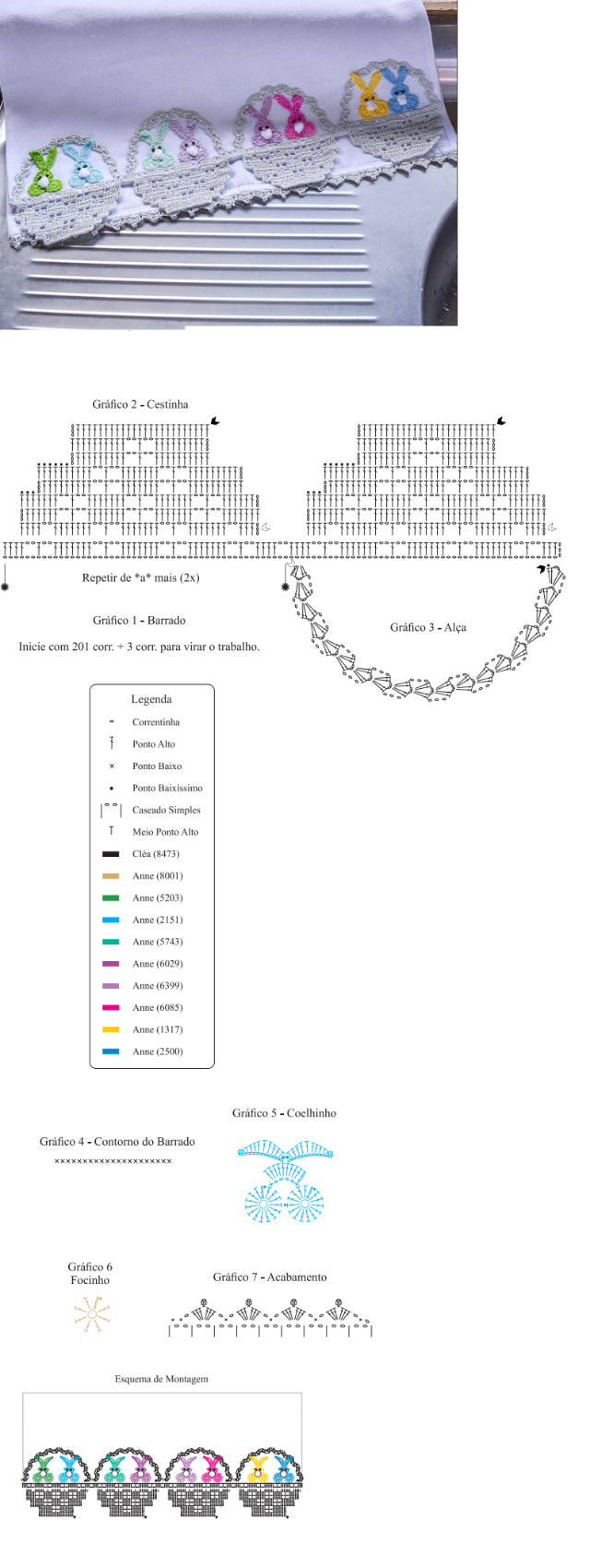 Gráfico de bico de crochê em pano de prato