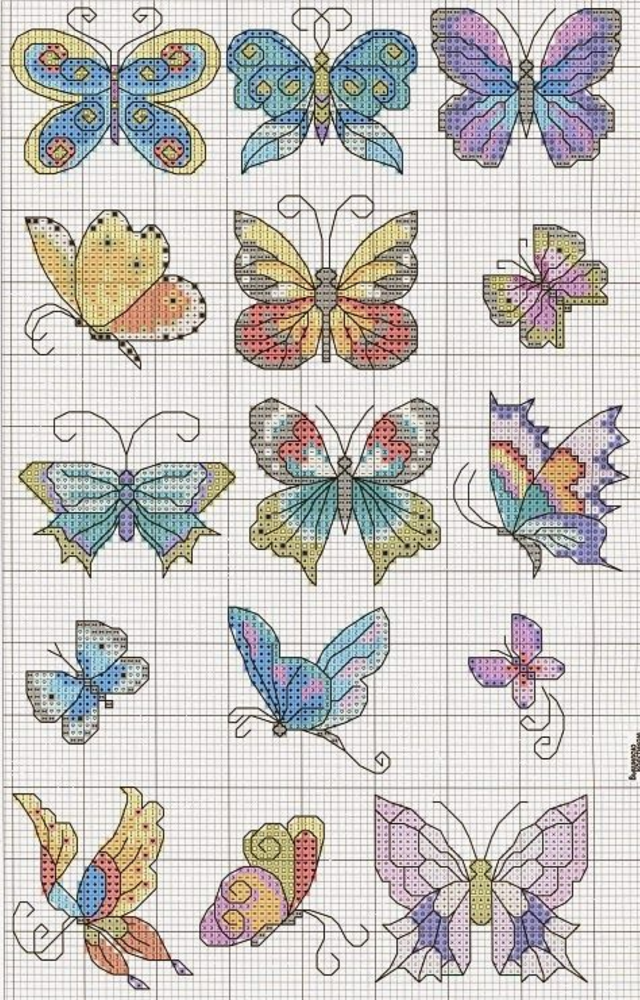 Gráficos de borboletas em ponto cruz para tolhas 
