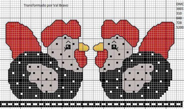 Gráfico de galinha em ponto cruz para tolhas 