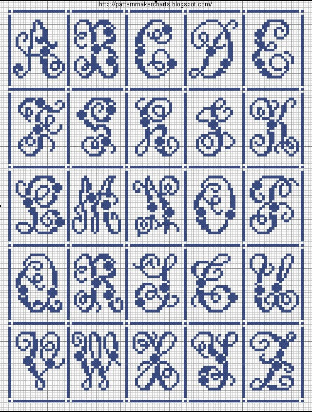 Gráficos de letras em ponto cruz para toalhas