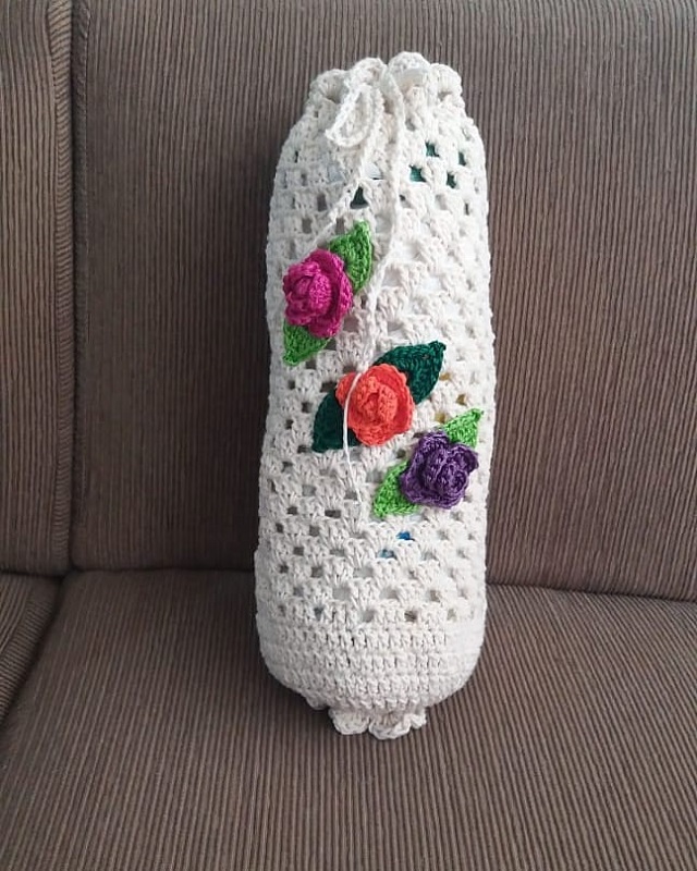 Puxa saco de crochê flores