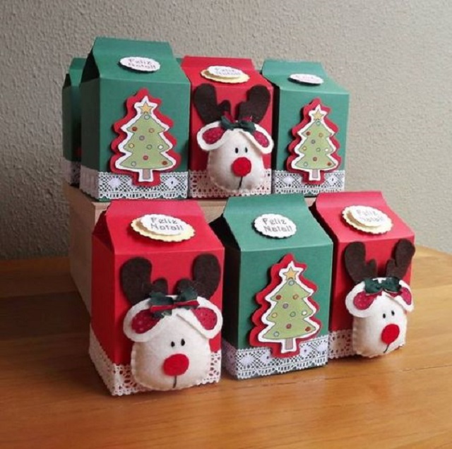 Decoração de Natal feita com caixa de leite
