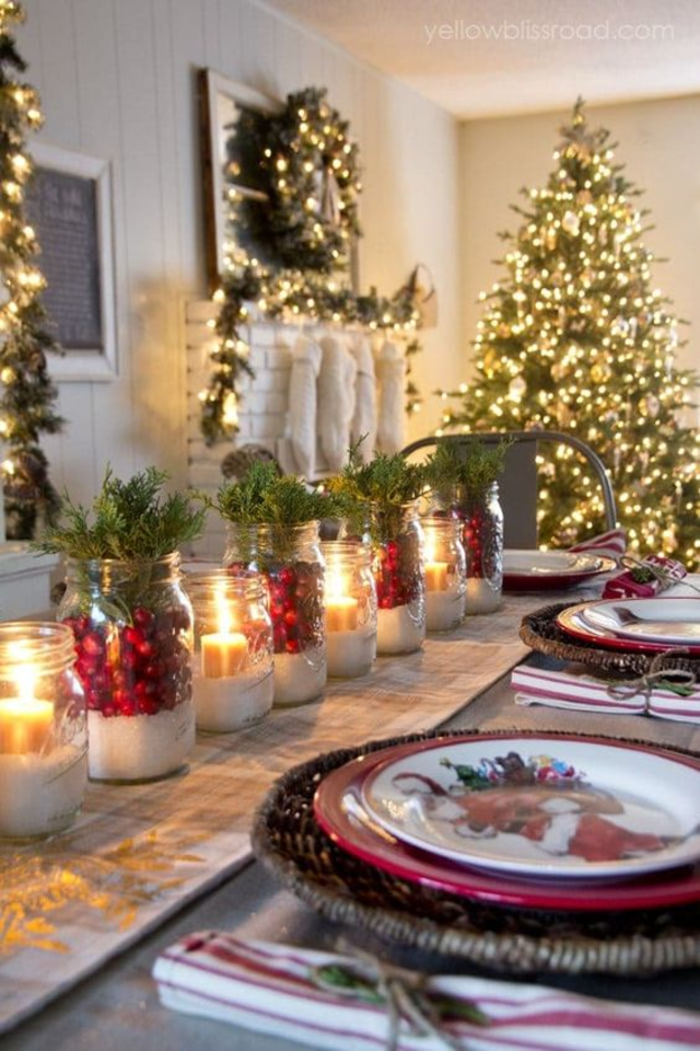 decoração com bolas de natal para mesa