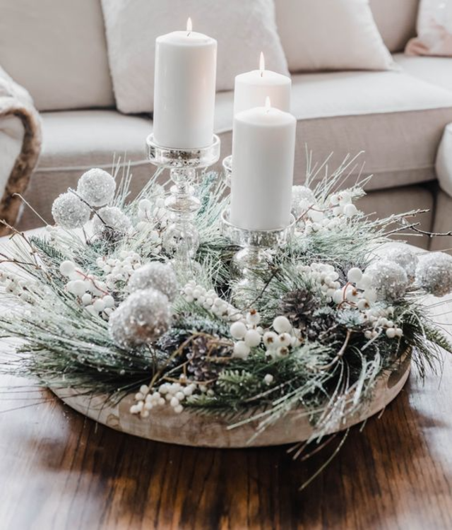 Enfeite de mesa de Natal com velas