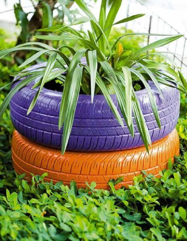 Decoração de jardim com pneus