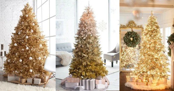 Linda Árvore De Natal Decorada Dourada 55cm Artesanal Luxo