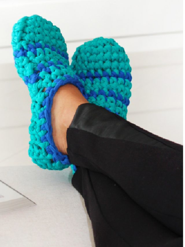 Pantufa de Crochê com Fio de Malha: Passo a Passo + 7 Gráficos