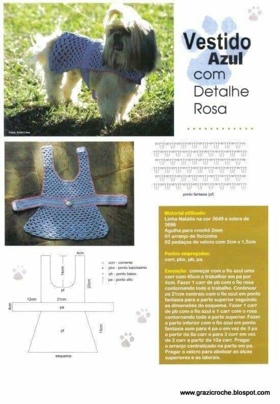 Gráfico de vestido de crochê para cachorro.