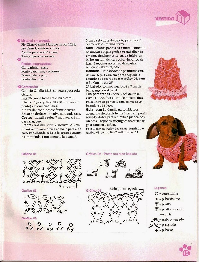 Gráfico de vestido de crochê para cachorro.