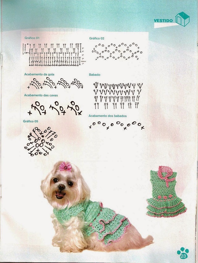 Gráfico de vestido de crochê para cachorro.