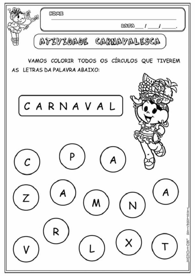 atividade carnaval alfabetização