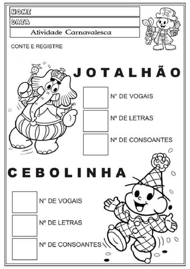 atividade carnaval alfabetização