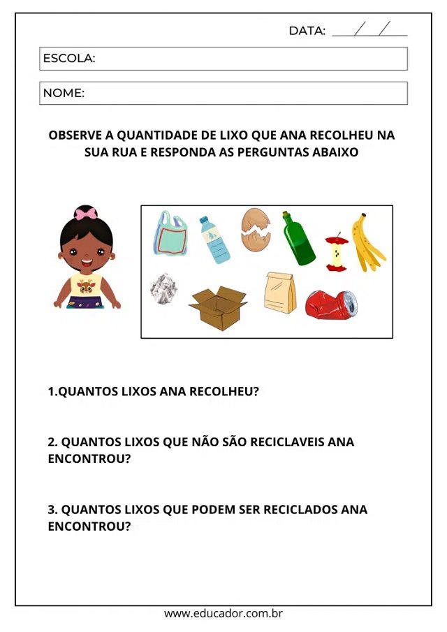 atividade reciclagem educação infantil