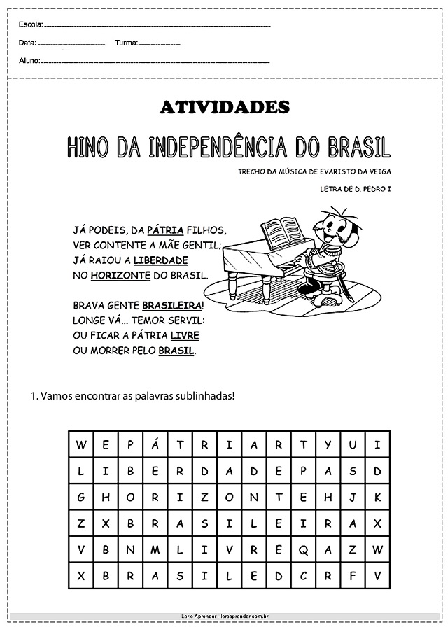 atividade sobre a independencia do brasil