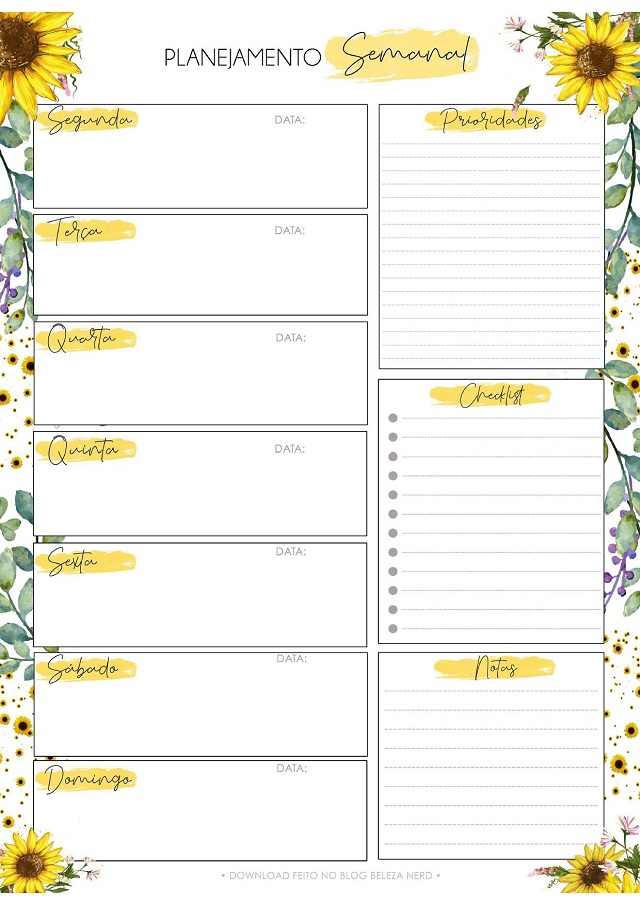 planejador semanal para imprimir