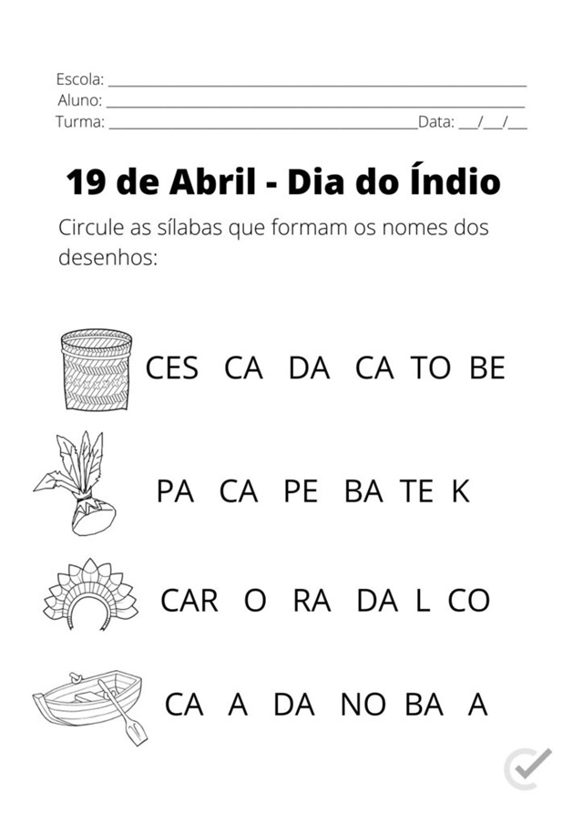 atividade dia do indio para educação infantil