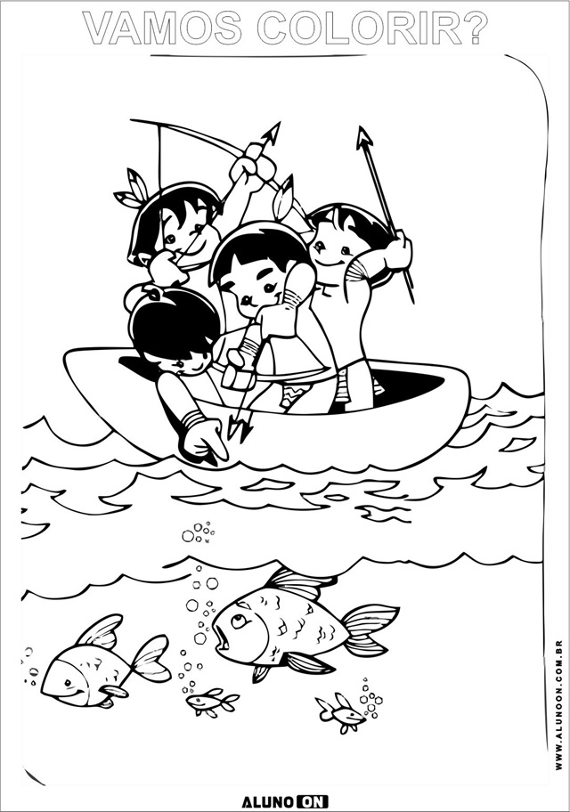 desenho de índio pescando