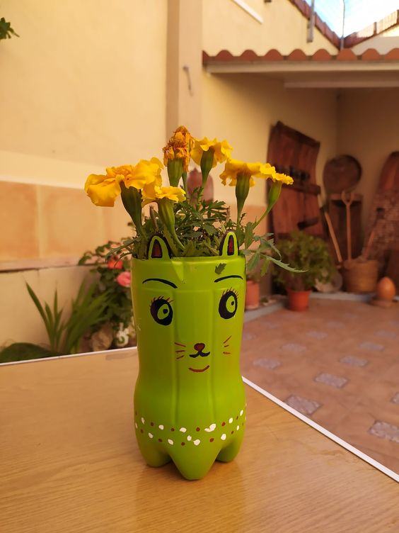 vaso de planta feito com garrafa pet
